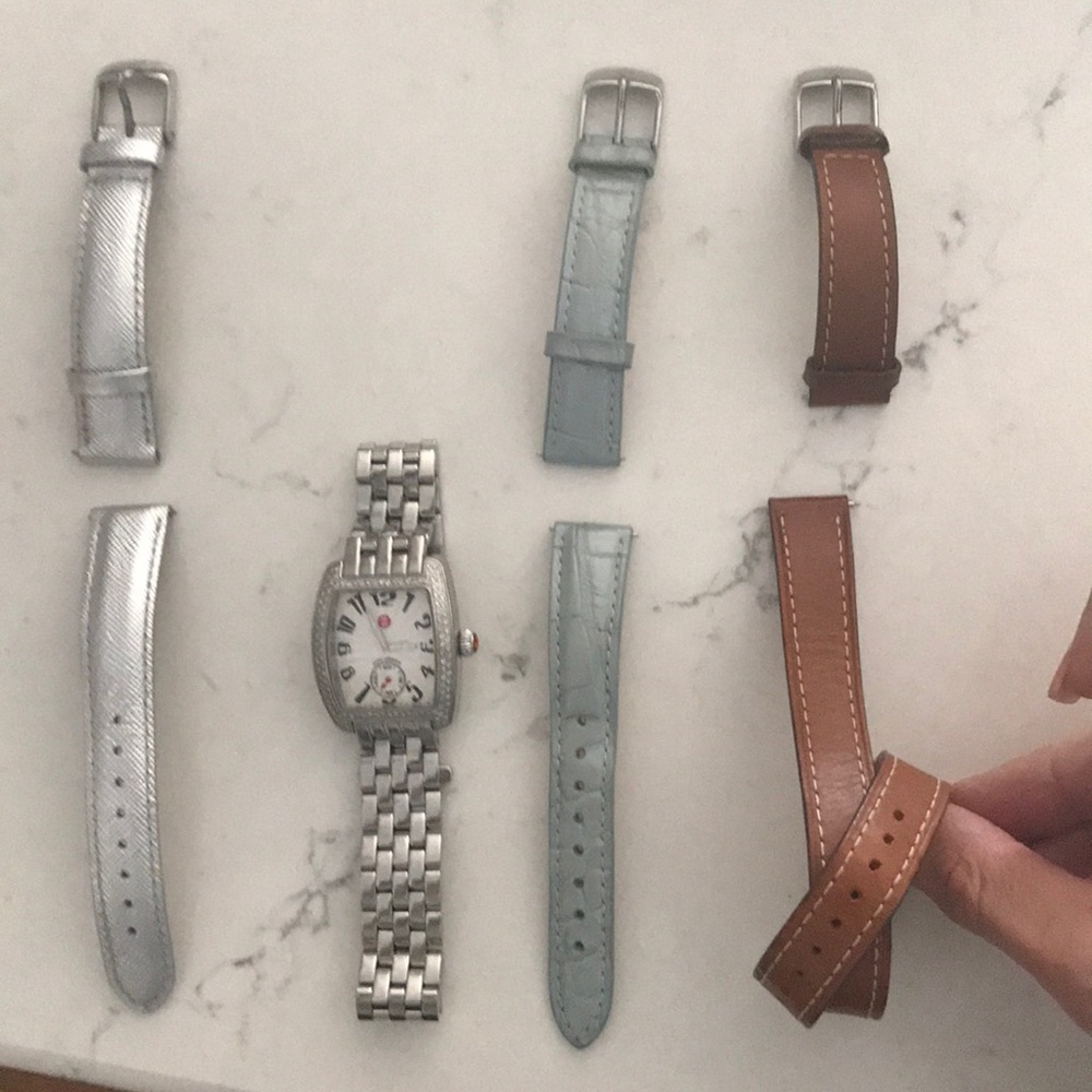 Michele Mini Urban Diamond Watch w 3 Extra Straps